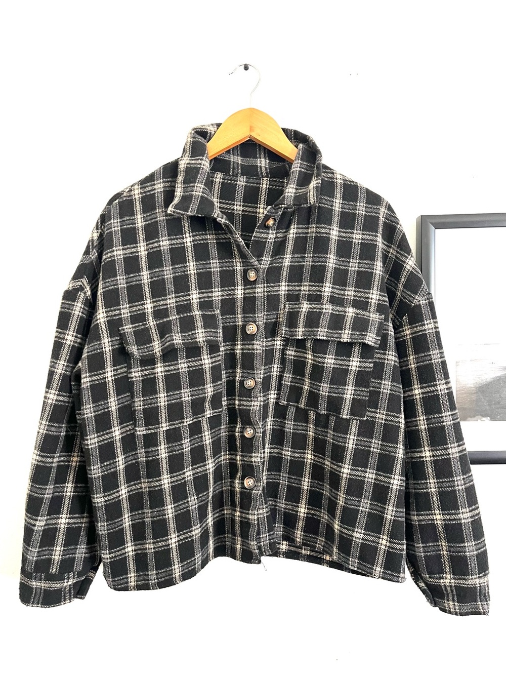 Black Tan & White Plaid  Cropped Style Flannel